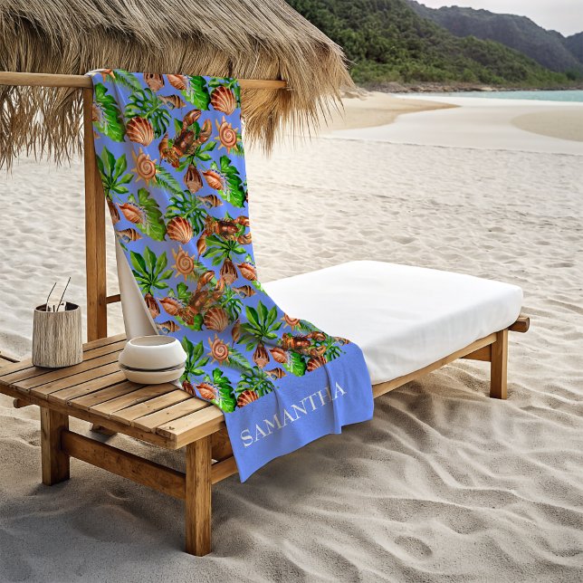 Muschel Starfish Hummer Tropische Blätter Strandtuch (Von Creator hochgeladen)