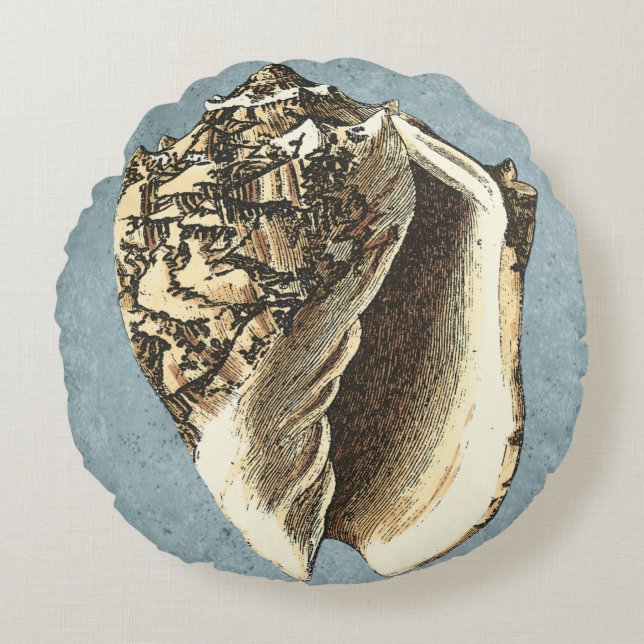 Muschel Stonewash Conch Rundes Kissen (Vorderseite)