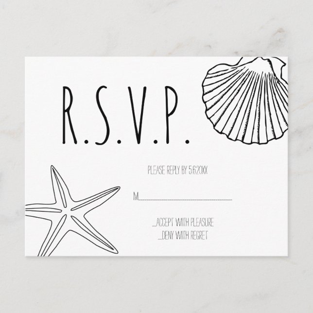 Muschel Strandhochzeit RSVP Karten (Vorderseite)