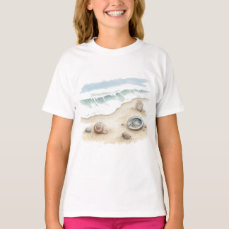 Muschel- und Sand-Wasserfarben-Strandtote-T-Shirt  T-Shirt
