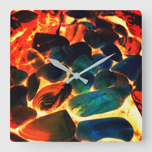 Muschel von Austern auf rotem Vulkangestein oder i Quadratische Wanduhr (Vorderseite)