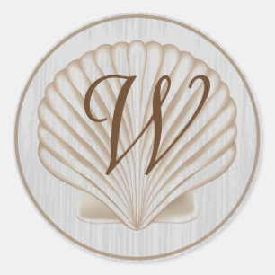 Muschel W Monogramm Runder Aufkleber