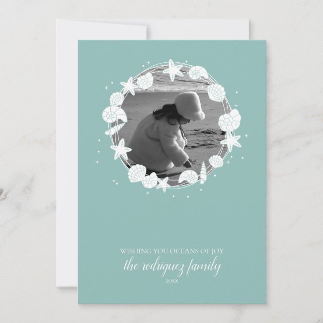 Muschel Weihnachtskranz Foto Karte (Vorderseite)