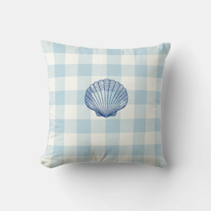 Muschelblaue Gingham-Karo-Küstenoptik Kissen
