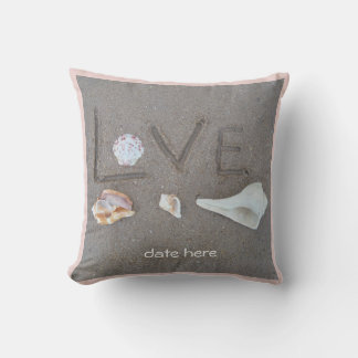 Muscheln & 2 Herz am Strand, Hochzeitskissen nach Kissen