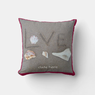 Muscheln & 2 Herz am Strand, Hochzeitskissen nach Kissen
