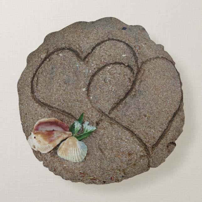 Muscheln & 2 Herz am Strand, Hochzeitskissen nach  Rundes Kissen (Rückseite)