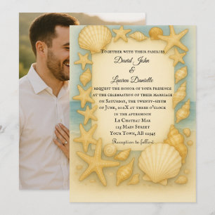 Muscheln am Meer Foto Hochzeit Einladung