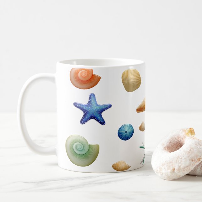 Muscheln am Meeresufer Kaffeetasse (Mit Donut)