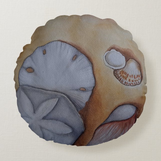 Muscheln am Meeresufer Wasserfarben-Kissen Rundes Kissen (Vorderseite)