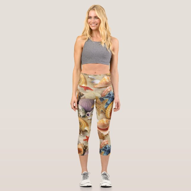 Muscheln am Strand Capri Leggings (Vorderseite)