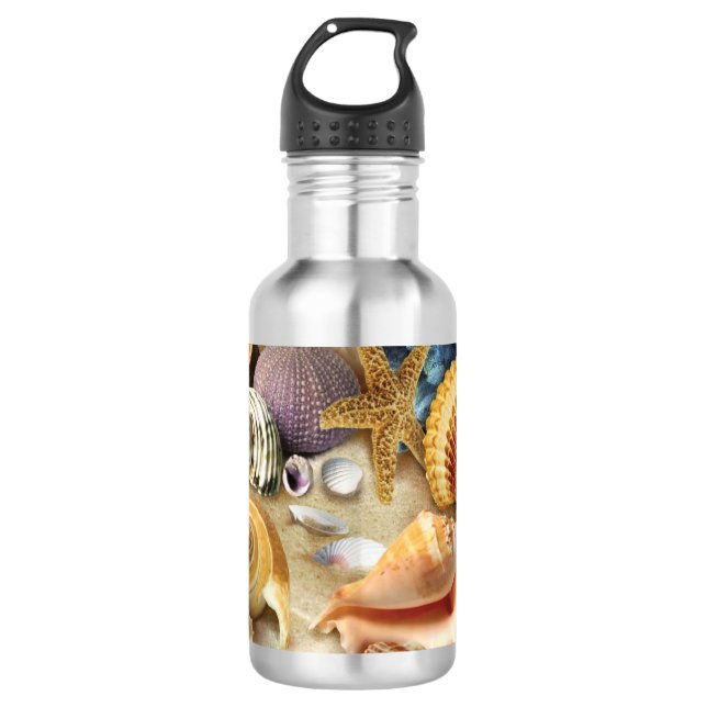 Muscheln am Strand Edelstahlflasche (Vorderseite)