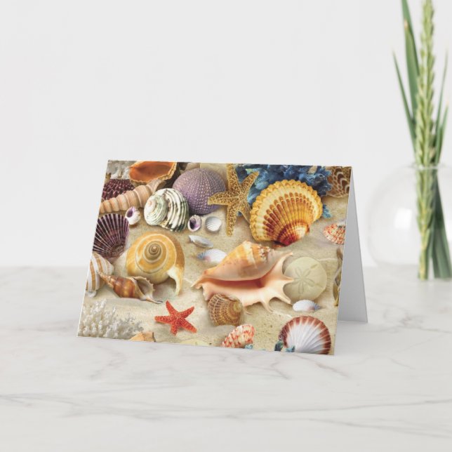 Muscheln am Strand Feiertagskarte (Vorderseite)