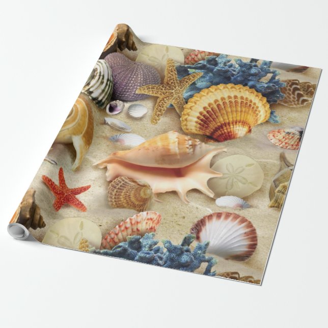 Muscheln am Strand Geschenkpapier (Ungerollt)