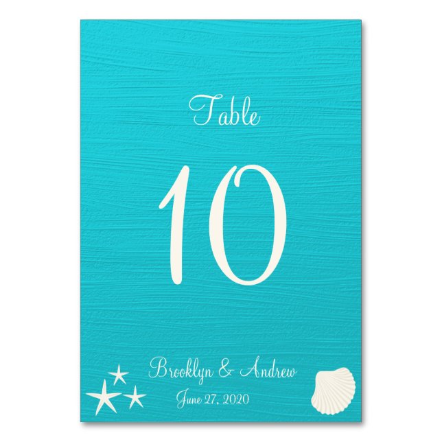 Muscheln am Strand Hochzeitskarten Platzkarten Tischnummer (Vorderseite)