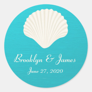 Muscheln am Strand Hochzeitsticker Runder Aufkleber