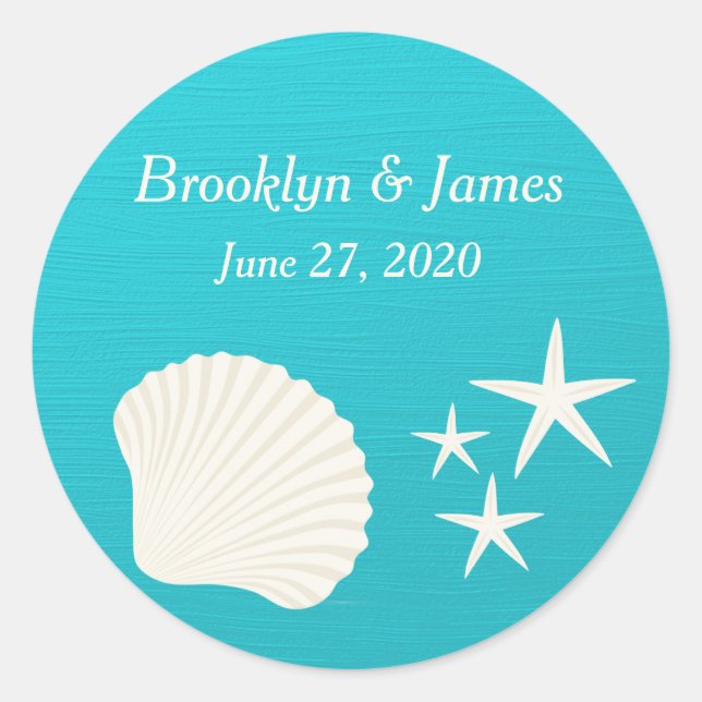 Muscheln am Strand Hochzeitsticker Runder Aufkleber (Vorderseite)