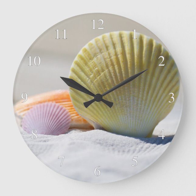 Muscheln am Strand, kleine Zahlen Große Wanduhr (Vorderseite)