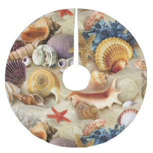 Muscheln am Strand Polyester Weihnachtsbaumdecke