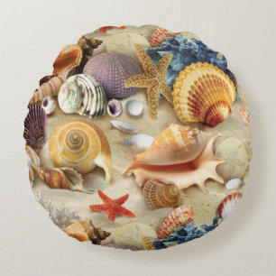 Muscheln am Strand Rundes Kissen