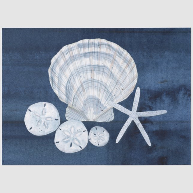 Muscheln am Strand Starfish Navy Blue White Seidenpapier (Vorderseite)