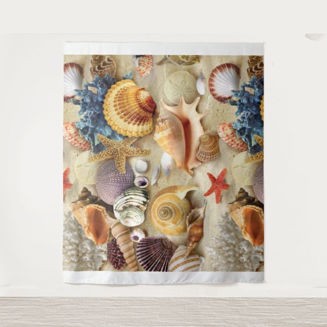 Muscheln am Strand Wandteppich (Vorderseite)