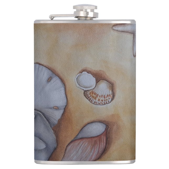 Muscheln an der Küste Aquarellbilder Flachmann (Vorderseite)