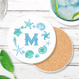 Muscheln an der Küste und Starfish Mit Monogramm Getränkeuntersetzer