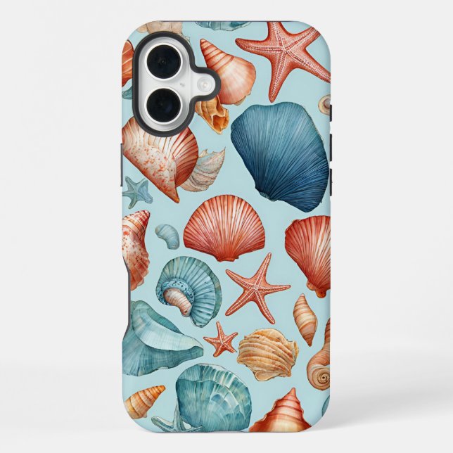 Muscheln an der Küste und Sternenmuster iPhone 16 Plus Hülle (Rückseite)