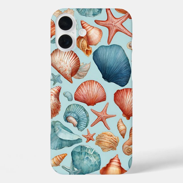 Muscheln an der Küste und Sternenmuster iPhone 16 Plus Hülle (Rückseite)