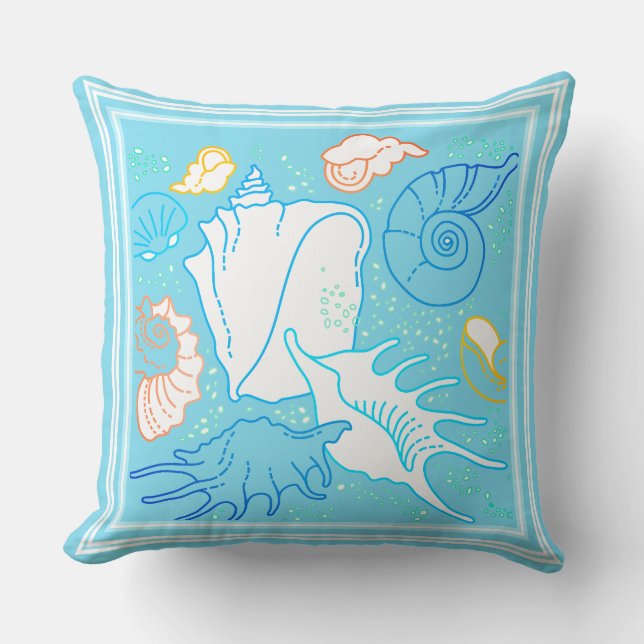 Muscheln auf dem Bright Blue Trim Kissen (Vorderseite)