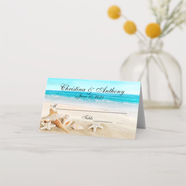 Muscheln auf der Beach Wedding Empfang Platzkarte (Vorderseite)