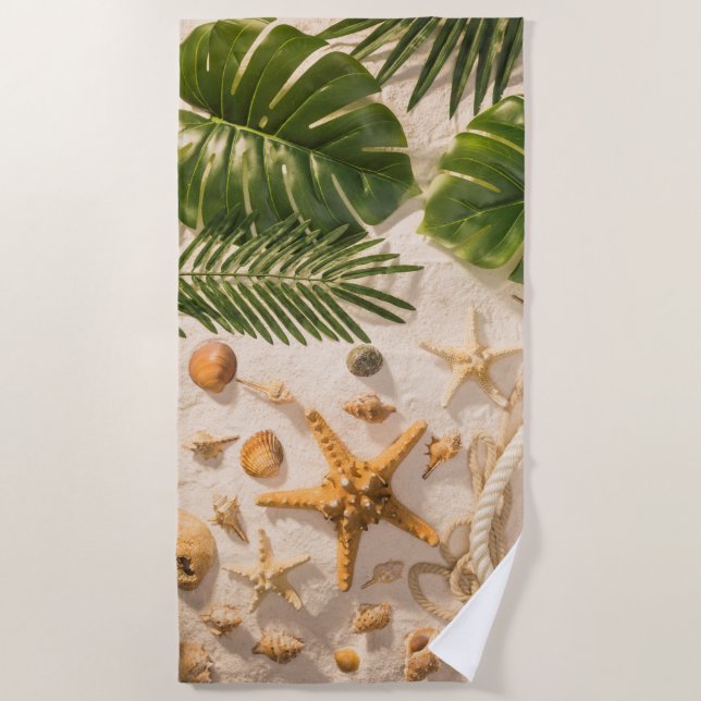 Muscheln auf Sandstrand Handtuch (Vorderseite)