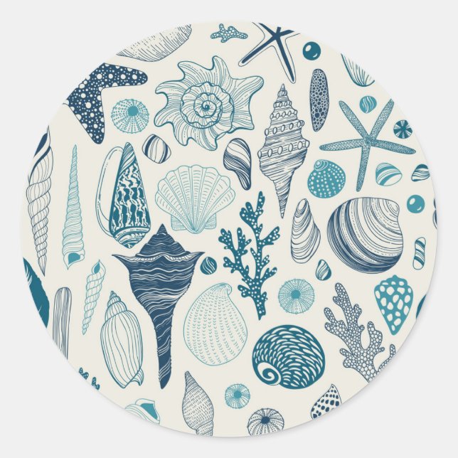 Muscheln auf weißlich runder aufkleber (Vorderseite)