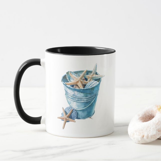 Muscheln - Blaues Aquarellbild Tasse (Mit Donut)