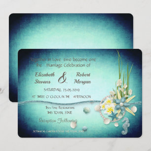 Muscheln, Blumen Hochzeitseinladung Einladung