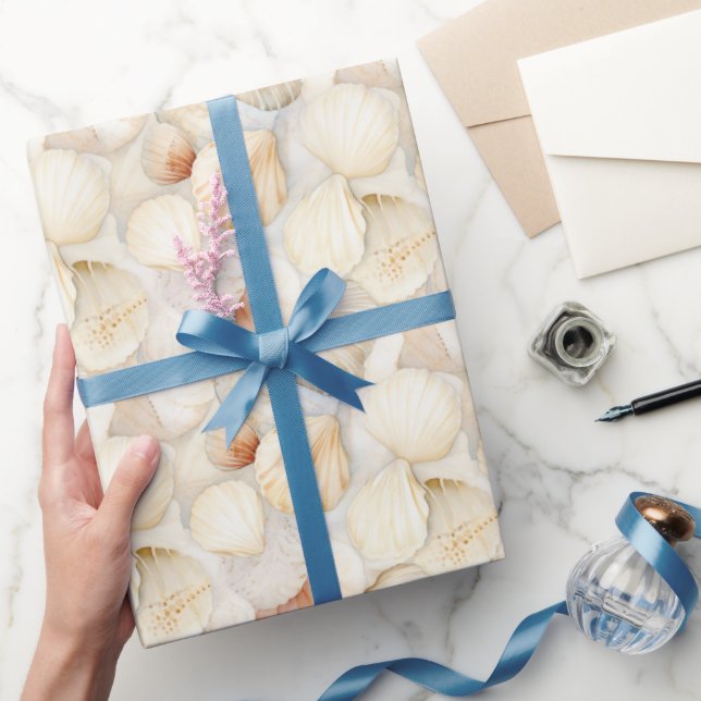 Muscheln Cream Sand Ivory Beach Hochzeit Geschenkpapier (Schenken)