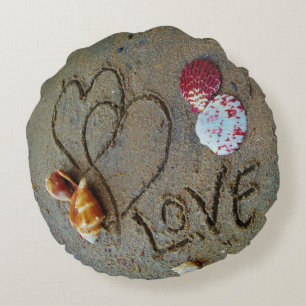 Muscheln, Herz,+ Liebe am Strand, individuelles Ki Rundes Kissen