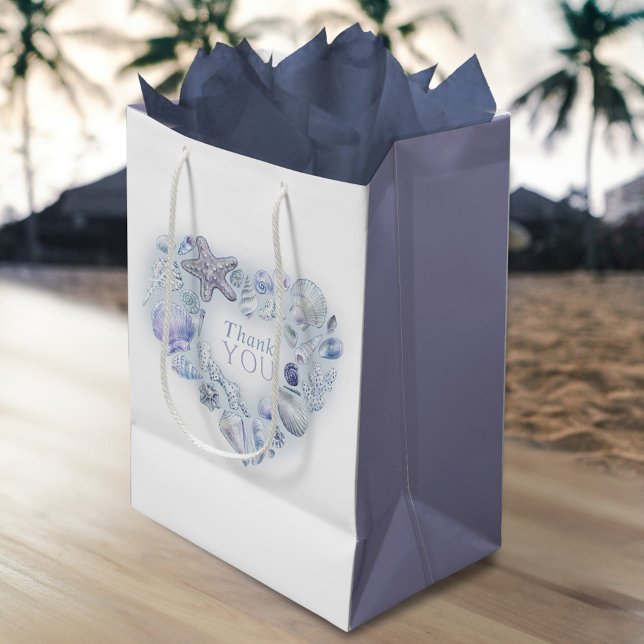 Muscheln Herzkunst danke Ihnen Strand Blau Hochzei Mittlere Geschenktüte (Von Creator hochgeladen)