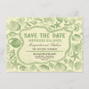 Muscheln Hochzeit am grünen Strand Save the Date Einladung