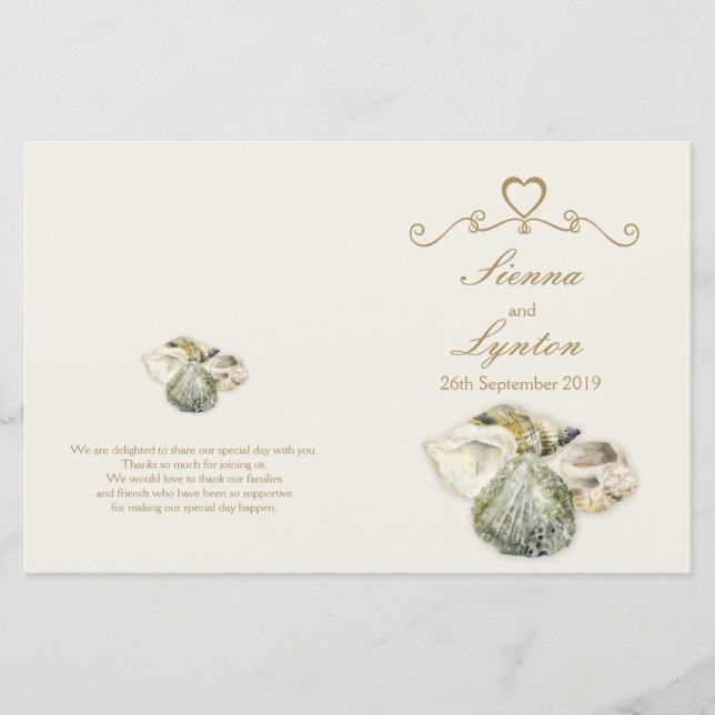Muscheln Hochzeitsprogramm für Aquarellkunst (Vorderseite)