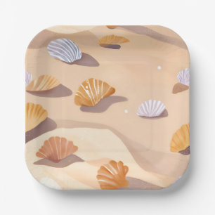 Muscheln im Sand   Strand Wasserfarbe Pappteller