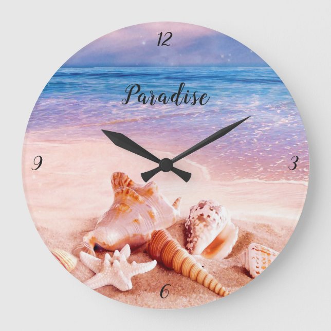 Muscheln im Sea Beach Paradise Große Wanduhr (Vorderseite)
