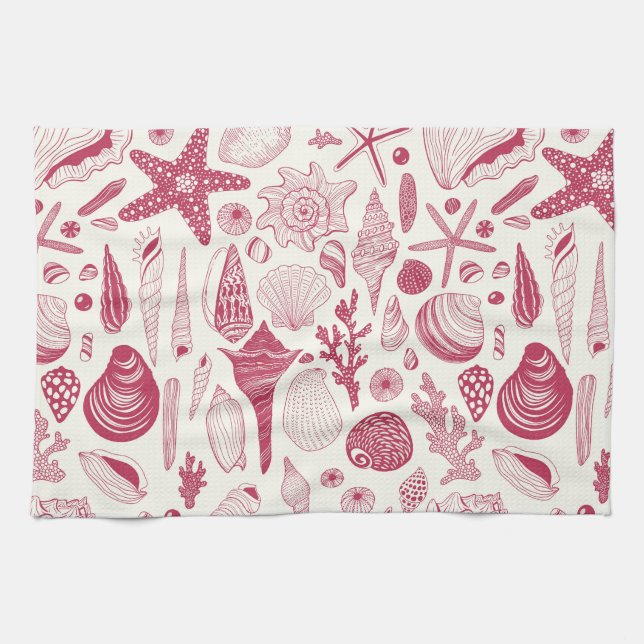 Muscheln in Viva Magenta - Farbe des Jahres 2023 Geschirrtuch (Horizontal)