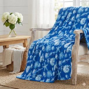 Muscheln. Maritim. Blau Kobalt. Fleece-Decke Fleecedecke
