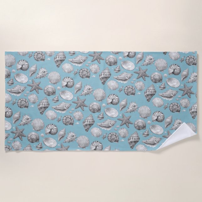 Muscheln. Maritim.  Strandtuch (Vorderseite)