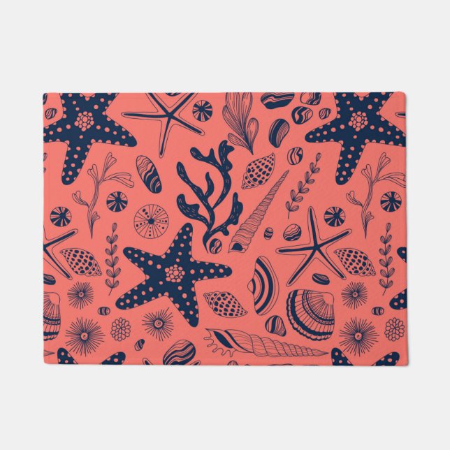 Muscheln mit Korallenhintergrund Fußmatte (Vorderseite)