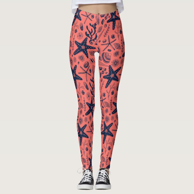 Muscheln mit Korallenhintergrund Leggings (Vorderseite)