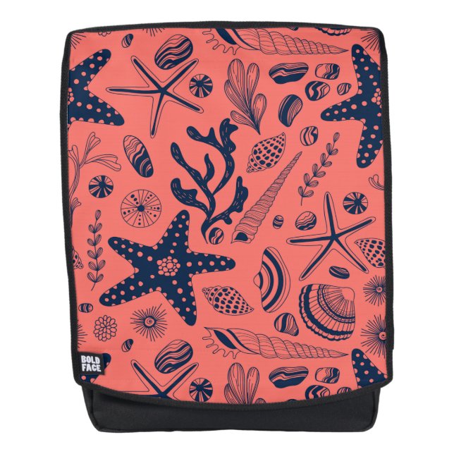 Muscheln mit Korallenhintergrund Rucksack (Vorderseite)