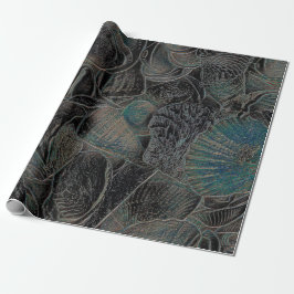 Muscheln Ocean Beach Aquamarin Black Art Decoupage Geschenkpapier